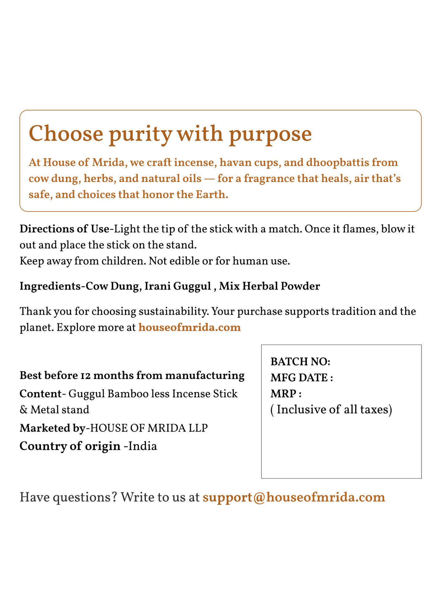 Guggul Bambooless Incense Sticks