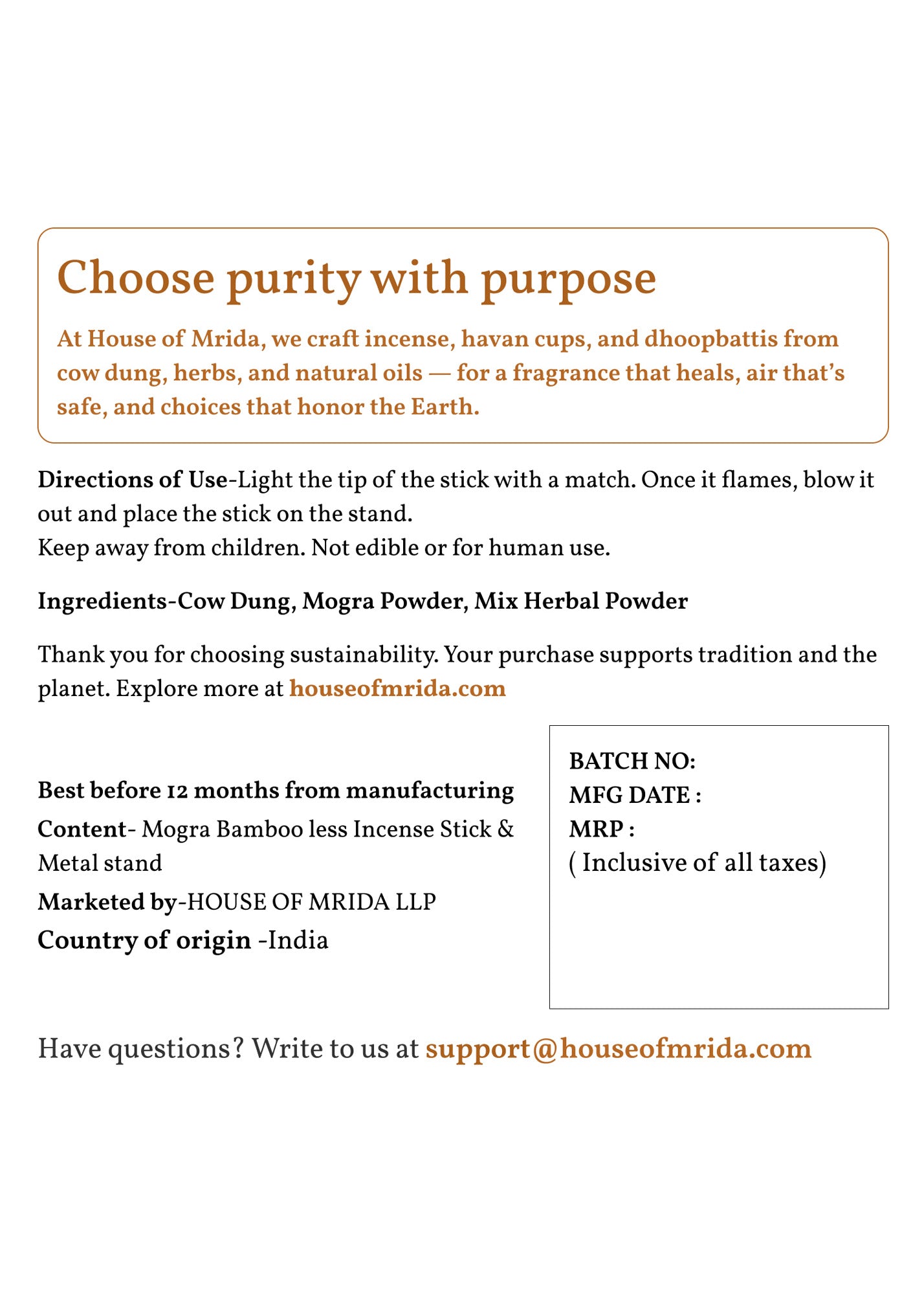 Mogra Bambooless Incense Sticks