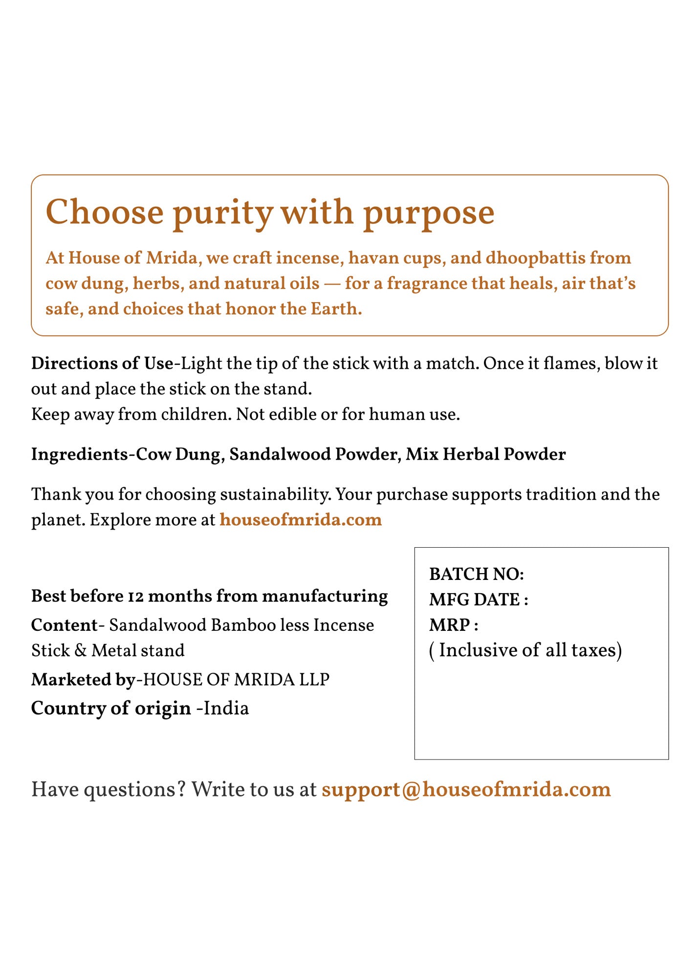 Sandalwood Bambooless Incense Sticks